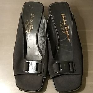 Salvatore Ferragamo Black Logo Canvas Sandals 8.5B